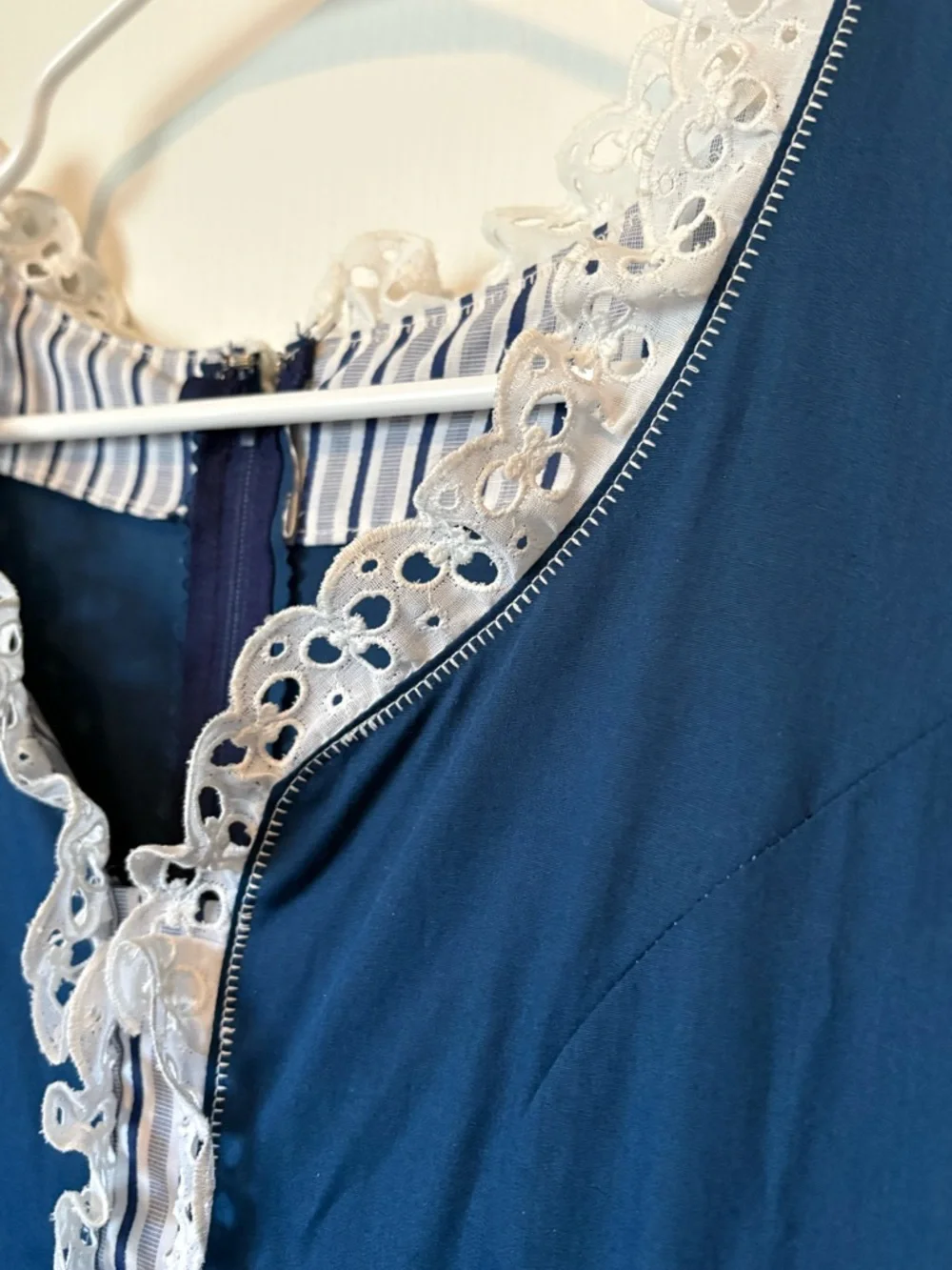 Vintage Blue & White Striped Puff Sleeve Mini Dress - Picture 8 of 13